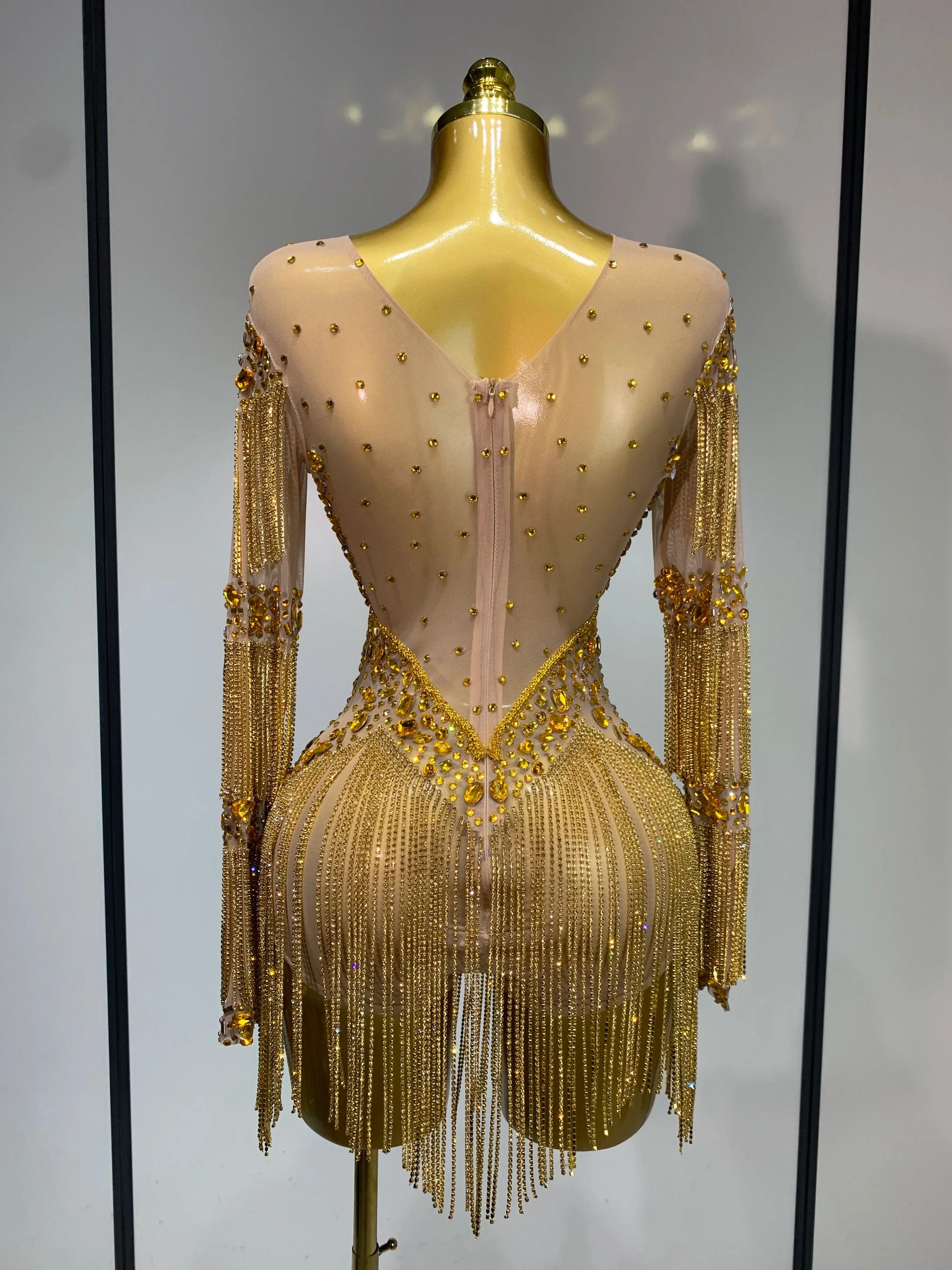 Luxury Birthday Evening Party Gown Sparkly Rhinestone Bodysuit Women Sexy Mesh See Through Performance Dance Stage Costume