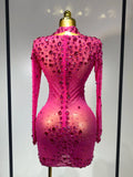 Women Sexy Mesh Rhinestones Mini Dresses Luxury Birthday Evening Party Celebrate Prom Gown Nightclub Singer Stage Outfit