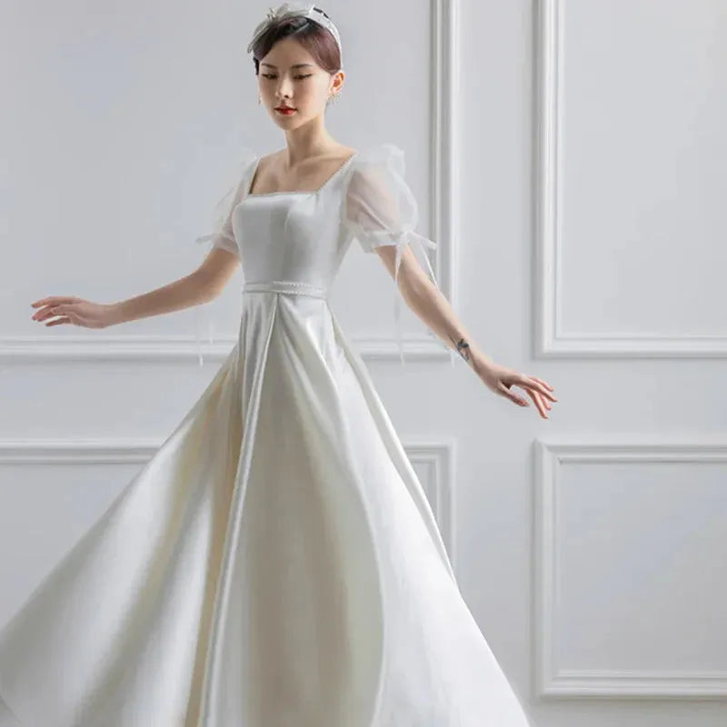 Vestidos de novia de satén blanco para novia, vestido Formal