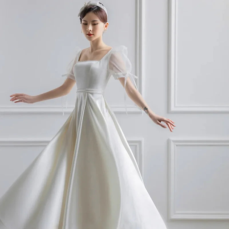 Abiti da sposa in raso bianco per la sposa formale elegante elegante piumino da sera abito estivo lungo abito estivo vesti formali