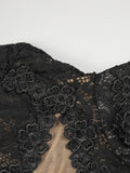 Lace Accent Maxi Dress High Neckline Cut-out Tulle Fabric Long Sleeves Floor Length Cocktail Party Evening Gowns