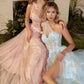 Tulle Formal Prom Gown Long Sheer Boning Bodice One Shoulder Floral Applique Skirt Leg Slit Prom Formal Gala Dress Evening Party