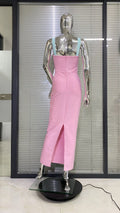 Pink Color Sleeveless Spaghetti Strap Long Bandage Dress Graceful Woman Evening Party Dress Dinner Party Vestido