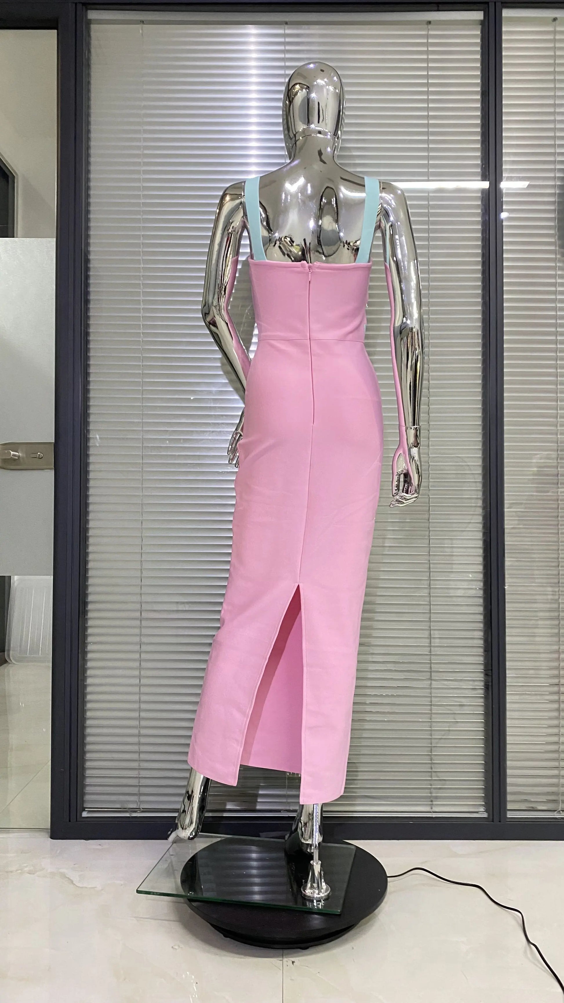 Pink Color Sleeveless Spaghetti Strap Long Bandage Dress Graceful Woman Evening Party Dress Dinner Party Vestido