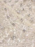 Nude Strapless Crystals Embellished Long Dress Sheath Low V Neck Sleeveless Feather High Side Slit Floor Length Evening Gown