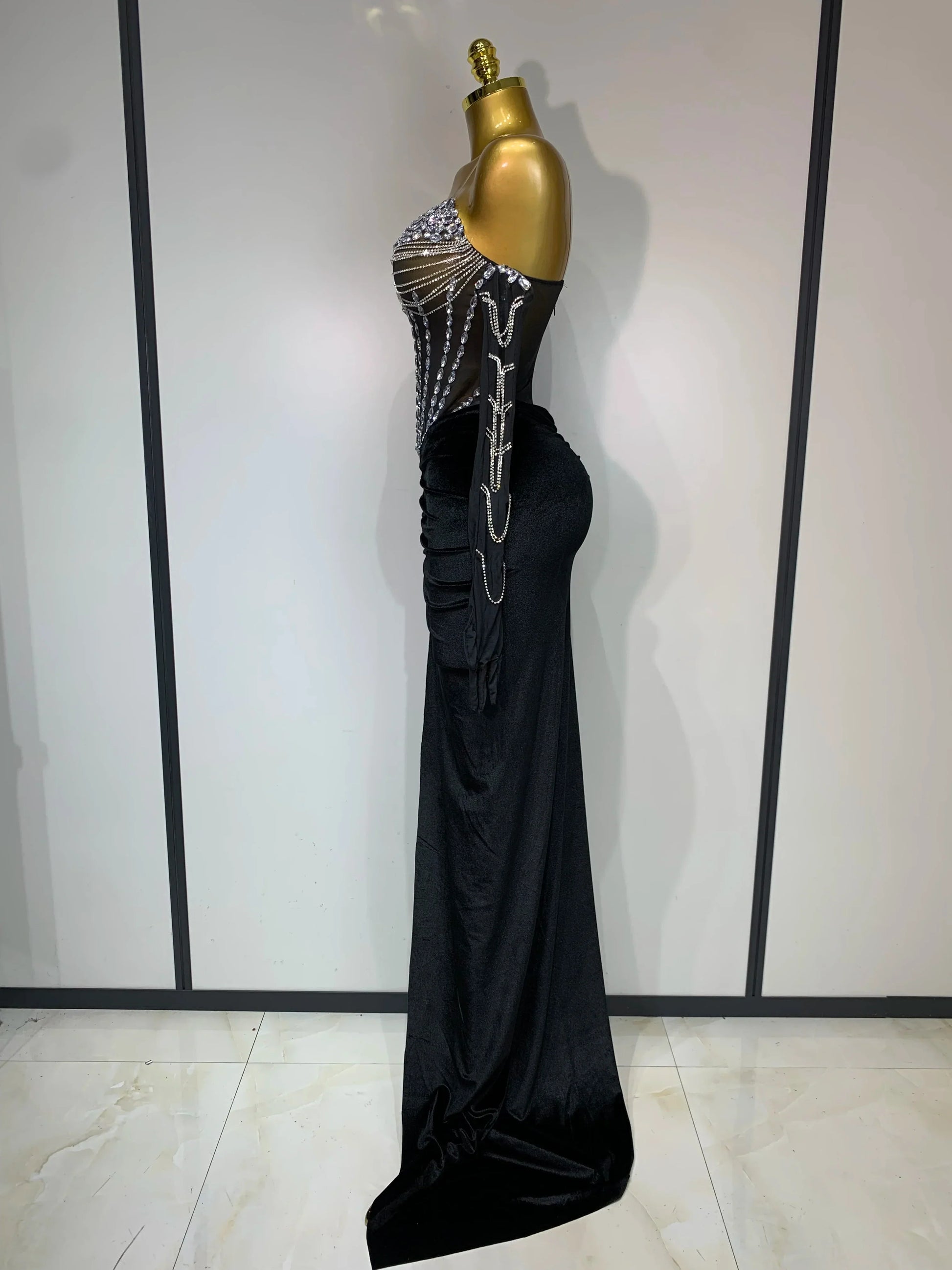 Women Sexy Strapless Rhinestone bodysuit Skirt Three Piece Set Celebrity Elegant Evening Party Birthday Dresses Stage Costume