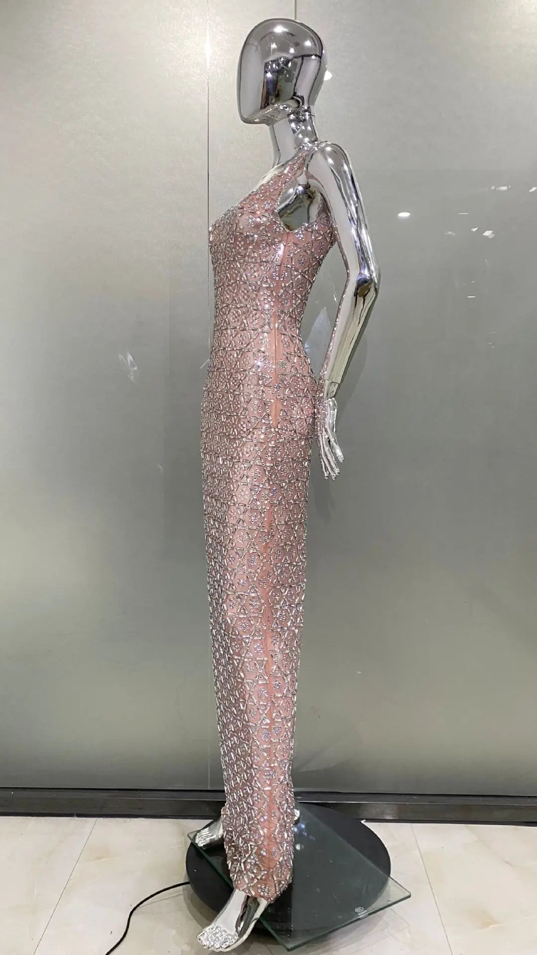Super Shining Diamonds Sexy Mesh See Through Bodycon Long Dress Fashion Woman Evening Party Dress Stage Performance Costume