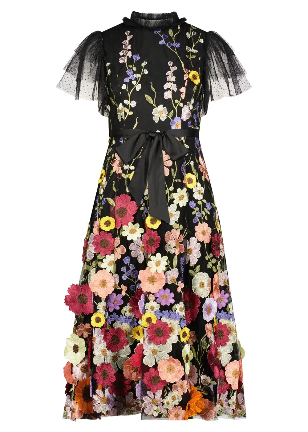 Gothic Flower Lace Embroidery Prom Dress Fairy Black فساتين السهرة Sweet Short Sleeve Vestidos De Noche Party Dresse Black