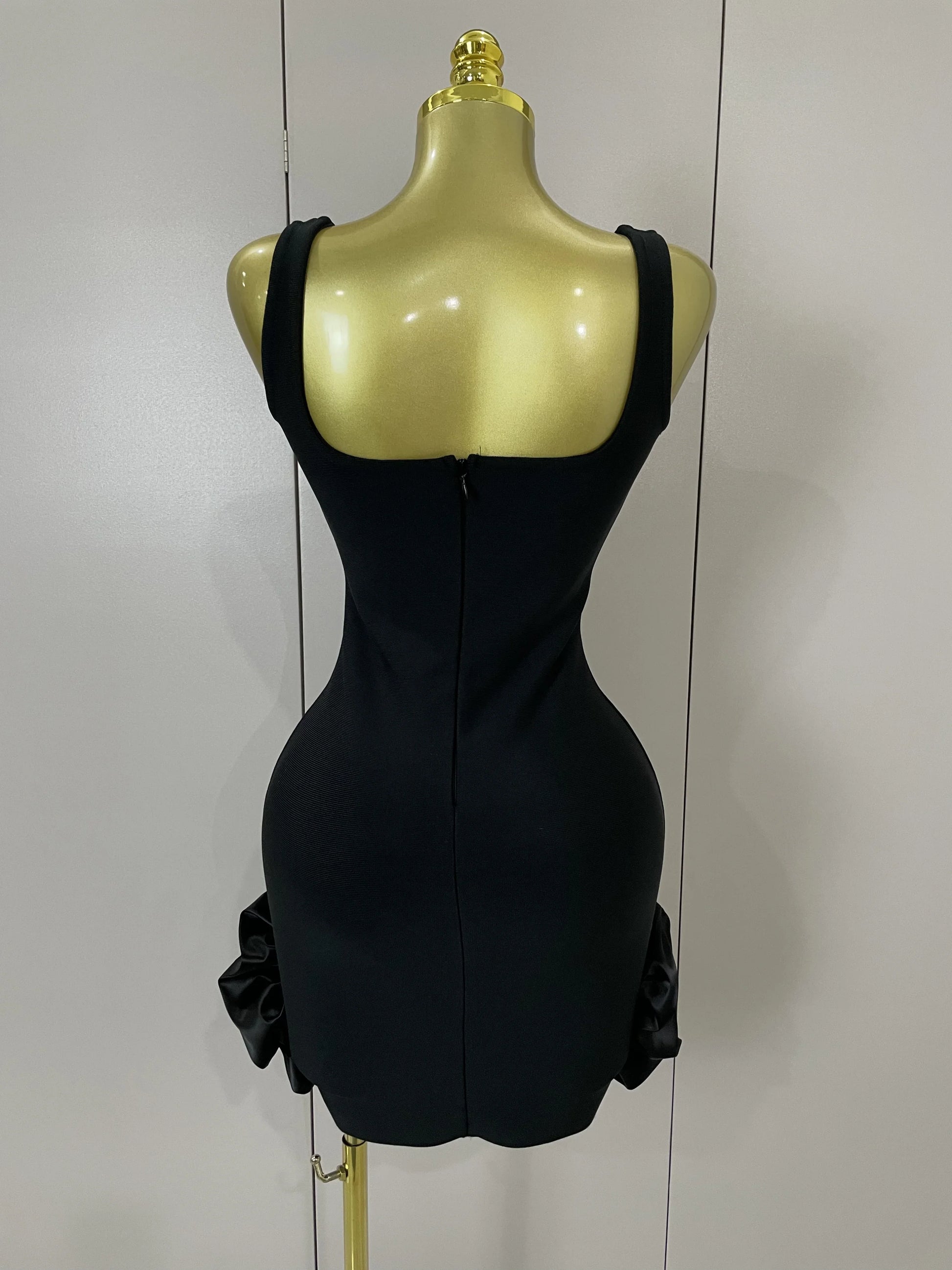 STyle Shining Crystal Women Sleeveless Bodycon Mini Bandage Dress Elegant Ruffles Cute Birthday Party Celebrate Dress