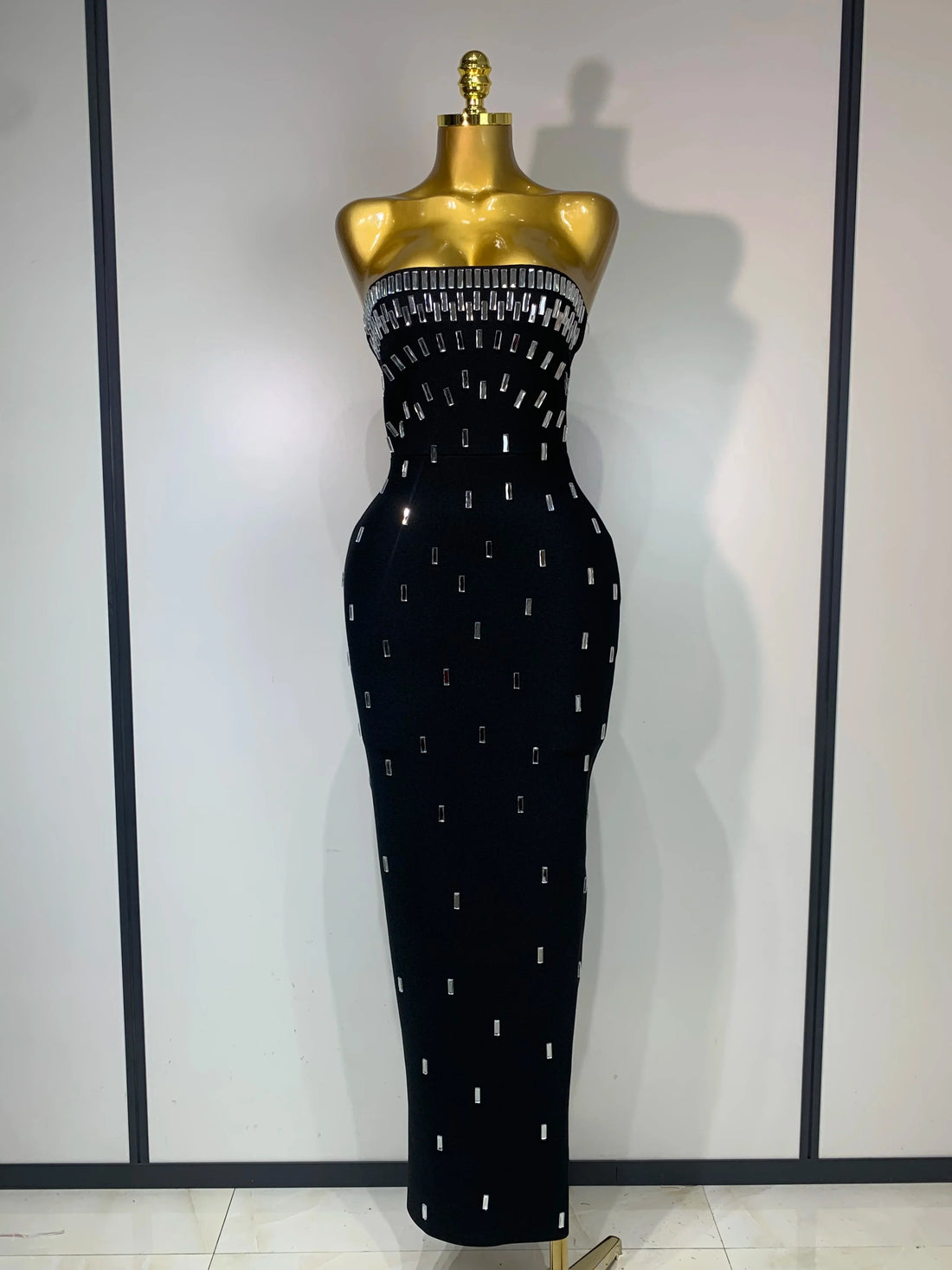 Fashion Sexy Strapless Bodycon Bandage Dress Luxury Rhinestone Celebrity Elegant Evening Prom Gown Birthday Wedding Guest Dress black