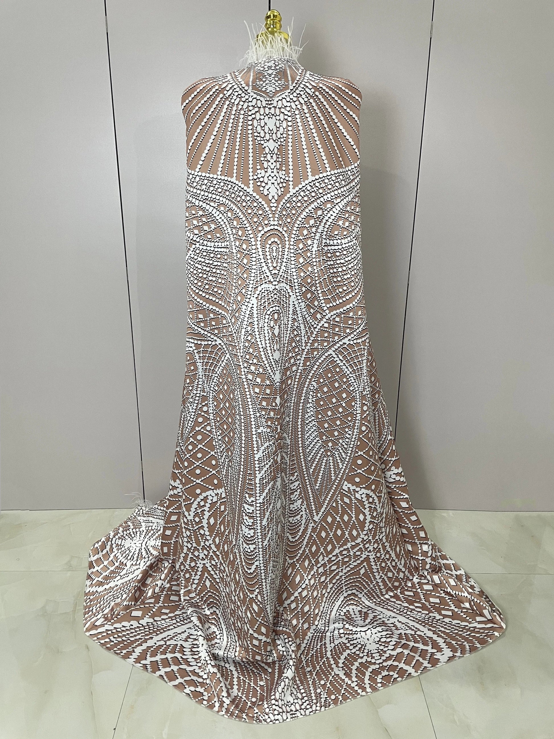 Luxury Feathers Cloak White Printing Sexy Sheath Jumpsuit Women Evening Party Bar Nightclub Singer Stage Performance Costume