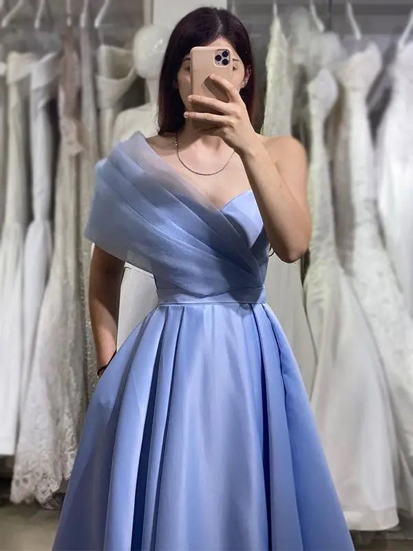 One Shoulder Evening Dresses Satin Pleats  Sweetheart A Line Floor Length Long Women Elegant Formal Party Prom Gowns Custom made