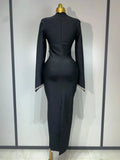 Women Sexy Long Sleeve Diamonds Maxi Long Bodycon Bandage Dress Celebrity Elegant Evening Party Luxury Birthday Dresses
