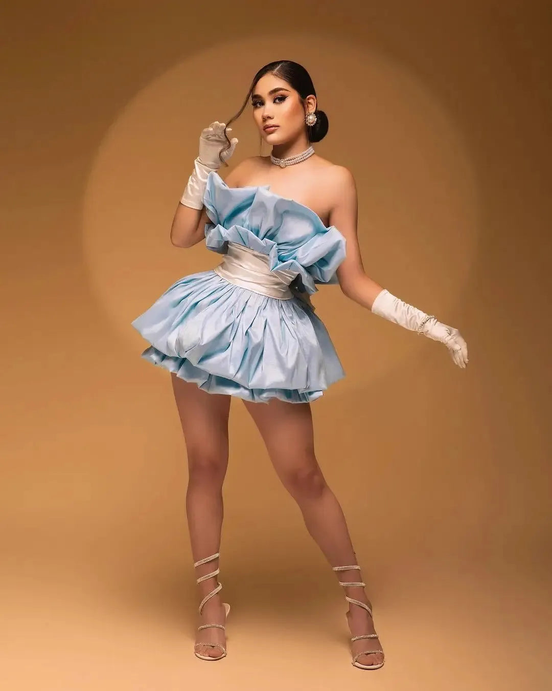 Light Blue Mini Party Dresses Strapless Ruffled Taffeta Short Prom Party Dress Women Formal Occasion Gown vestidos de fiesta Blue