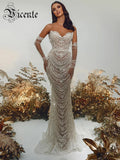 Women'S Evening Dress Luxury Pearl Chain Eelgant Mermaid Maxi Long Gown With Gloves Celebrity Party Vestidos