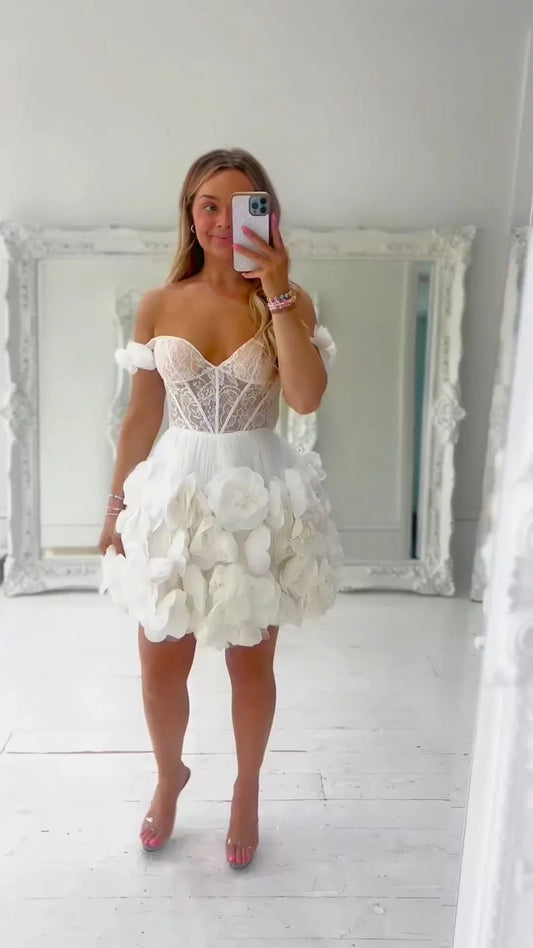 Abiti per feste di nozze di fiori 3d bianchi da sposa in pizzo mini sposa abiti da ballo per donne a bridemaids corto