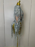 Flashing Sequins Tassels Sexy See-Through Sheath Bodysuit Evening Party Nightclub Dancer Stage Perfprmance Costume
