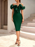 Elegant off shoulder Evening Dress Sexy Party Bandage Celebrity Night Club Women Cocktail Dresses Sleevelss Knee Length Luxury