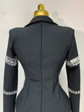 Women Sexy Long Sleeve V Neck Beading Rhinestone Mini Bodycon Bandage Dress Celebrity Elegant Evening Party Birthday Dress