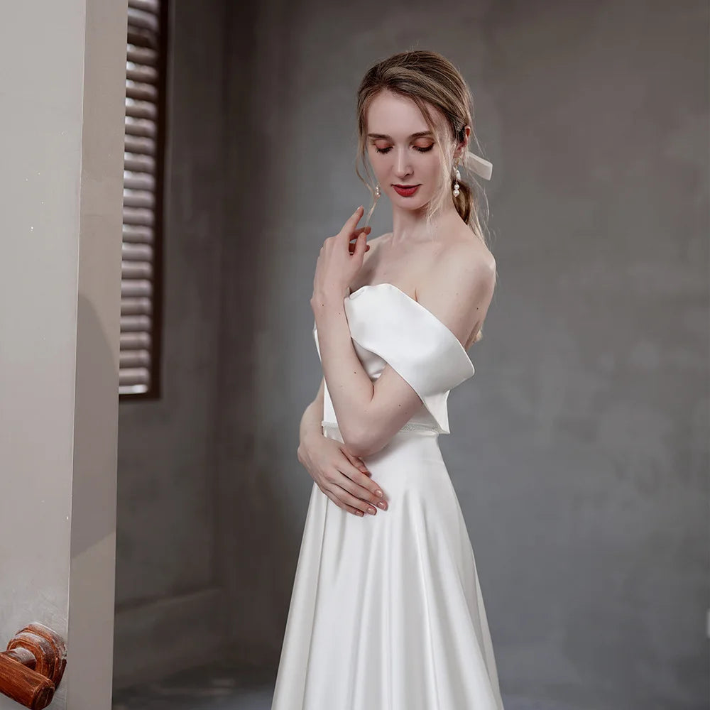 Vestidos largos de satén blanco de lujo con cuello oblicuo para boda, vestido largo elegante para fiesta de graduación, invitado a fiesta de cóctel para mujer