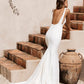 Rückenless Einfacher Meerjungfrau Hochzeitskleid ärmellose Satin Elegante Träger Square Hals Robe de Mariee Braut Kleid