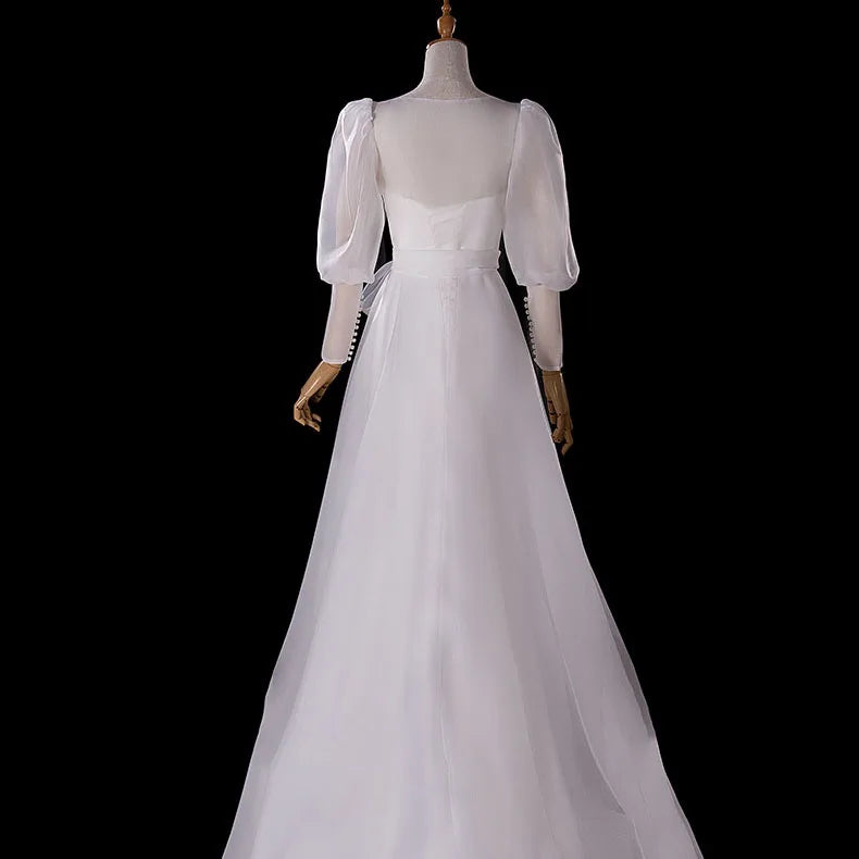 Abiti da sposa bianchi di lusso francese per la sposa elegante sexy abito da ballo lungo donna donne 2 modi indossano spaghetti cingue