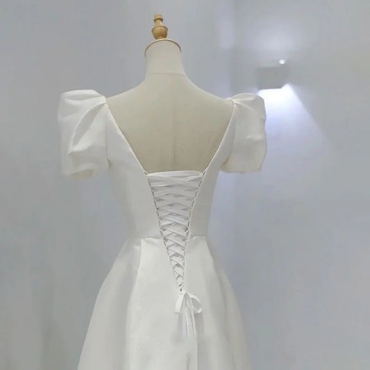 Vestidos de novia de satén blanco para novia, vestido elegante Sexy con cuello de pico largo para fiesta de graduación y fiesta de invitados, vestidos formales de verano