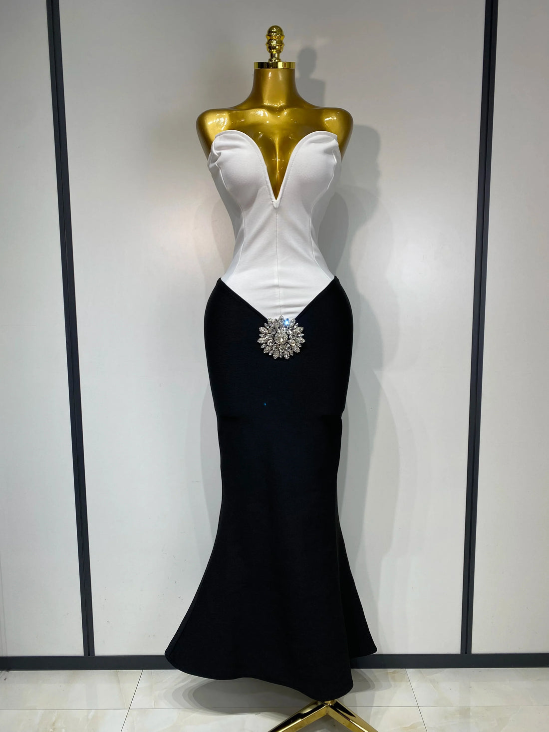 Sexy Bodycon Bandage Dress Strapless Diamond Flower Maxi Long Elegant Dresses Luxury Birthday Dress Club Party Prom Gowns WHITE