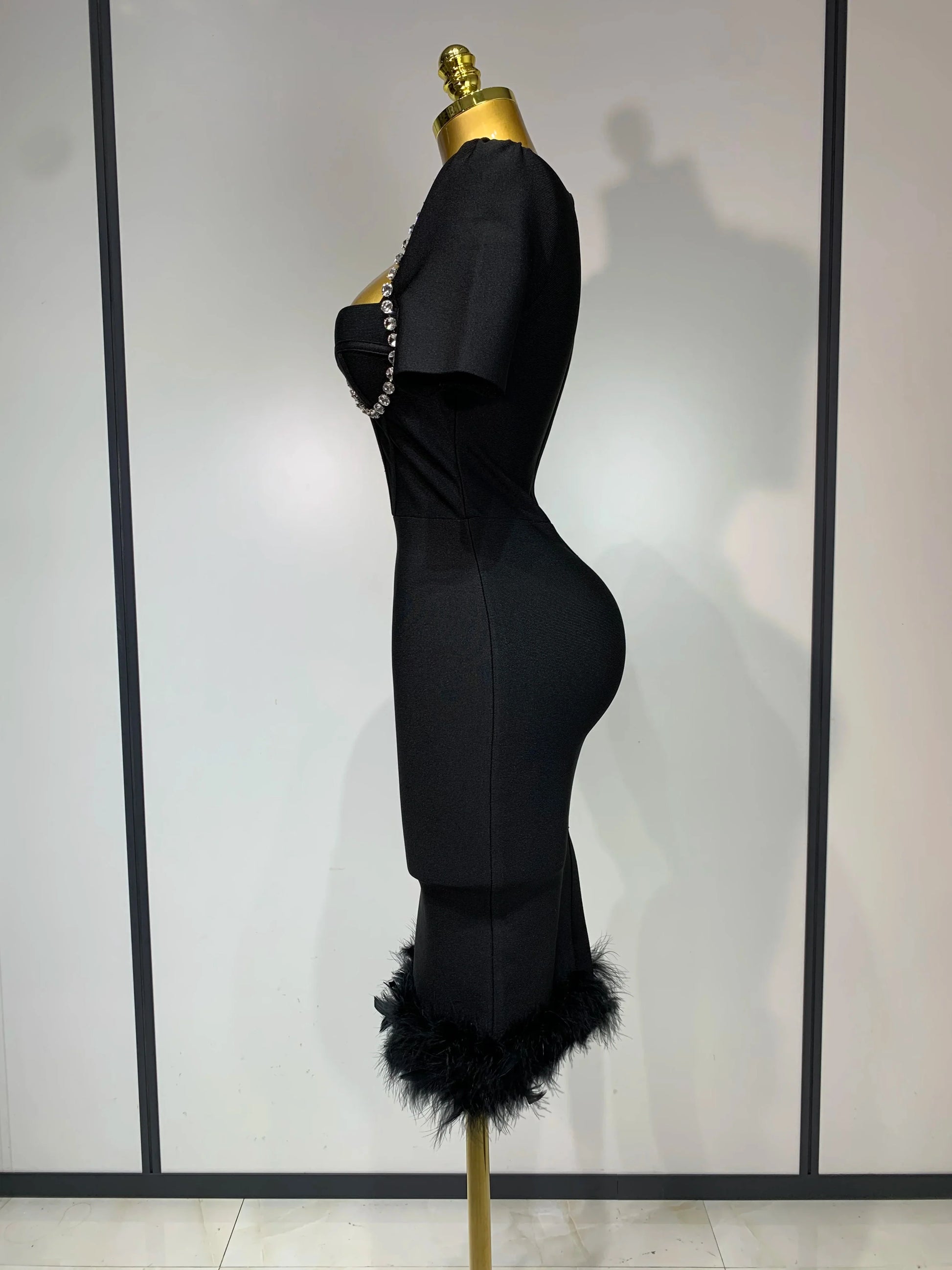 Women Sexy Luxury Rhinestone Short Sleeve Bodycon Dress Party Evening Celebrate Birthday Black Bandage Club Prom Gown