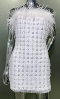 Luxury Feather Sequins Beading White Strapless Mini Dress Celebrity Birthday Party Evening Dress Wedding Party outfit