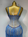 Sparkly Rhinestones Fringes Maxi Long Dress Women Sexy Transparent Elagant Evening Party Birthday Dress Photo Shoot Outfit