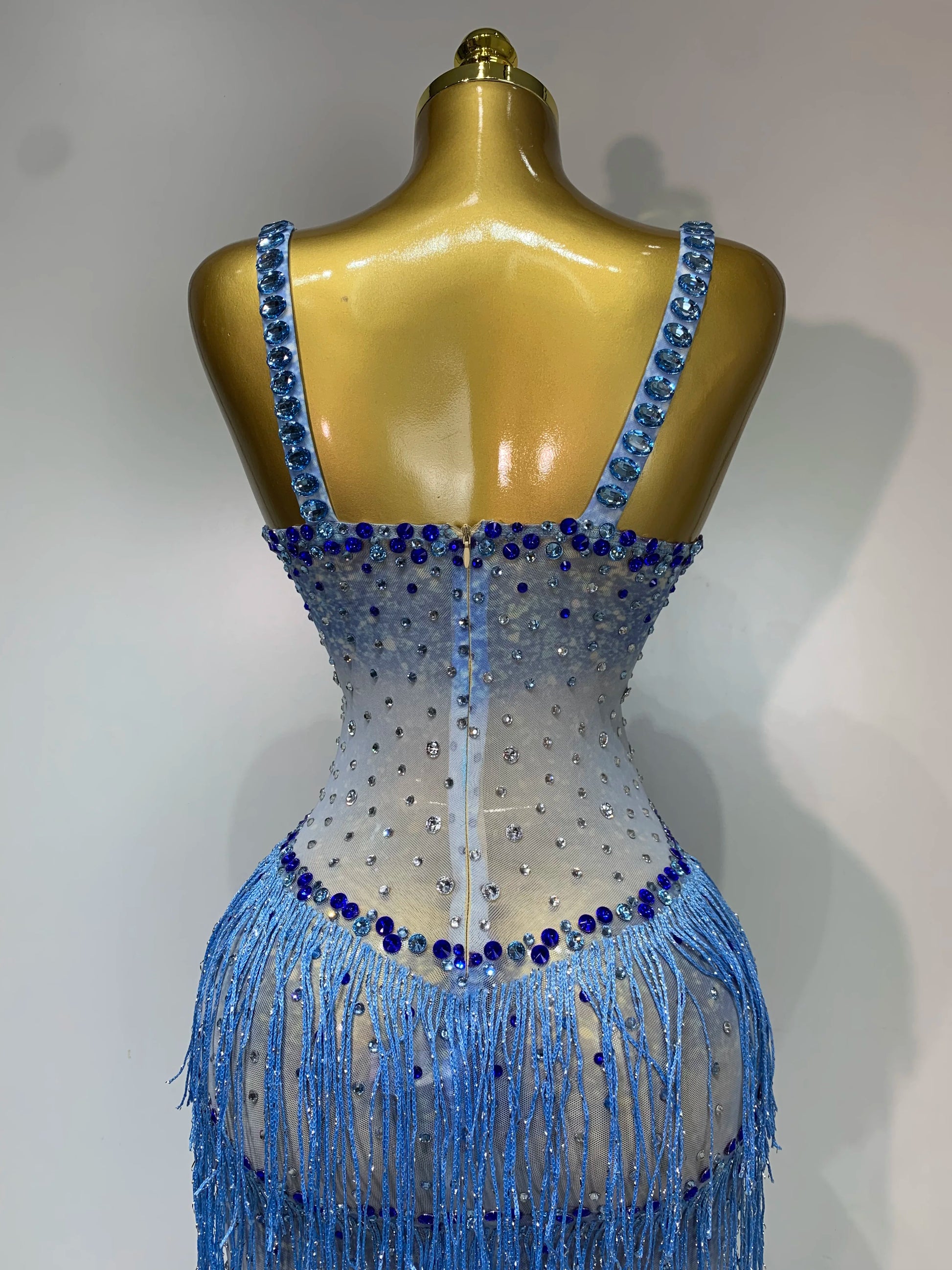 Sparkly Rhinestones Fringes Maxi Long Dress Women Sexy Transparent Elagant Evening Party Birthday Dress Photo Shoot Outfit