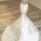Vintage V-Ausschnitt Spitze Applikat Satin Meerjungfrau Brautkleider Sweep Zug maßgeschneiderte formelle Brautbraut Vestidos de Noche formelle Okasi