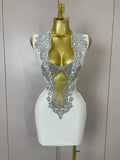 Sexy Silver Sequin White V Neck Cut Out Short Bandage Dress Women Elegant Luxury Birthday Party Club Wedding Vestidos WHITE