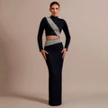Black Red Women Long Sleeve Shinning Rhinestones 2 Pieces Bodycon Long Bandage Dress Elegant Evening Party Red Carpet Outfit black