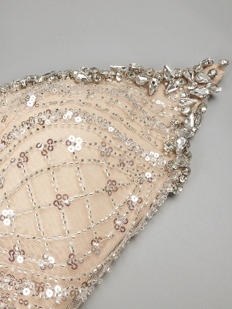 Stunning Crystal Embellished Mermaid Deep-V Neck Dress Gown for Glamorous Evenings