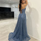 Glitter Sequins A-line Prom Dress Elegant Spaghetti Strap فساتين السهرة Sexy Side High Split Evening Dress