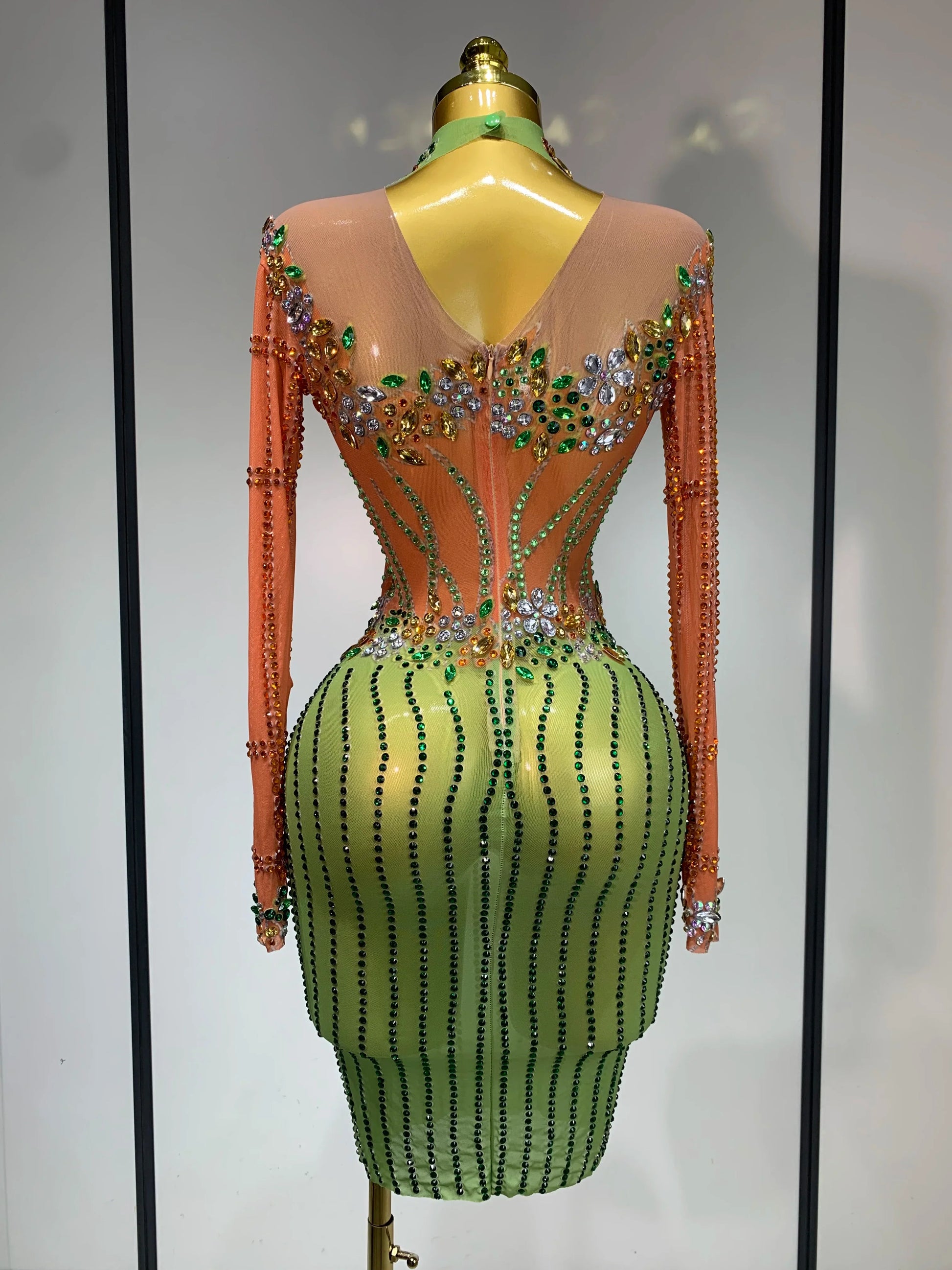 Luxury Birthday Dress Women Sparkly Diamond Short Dress Sexy Mesh See Through Celebrate Evening Party Singer Performance Costume