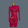 Women Sexy White Crystals Mini Dress Luxury Birthday Celebrate Evening Party Rhinestones Gown Singer Stretch Costume Guibin Rose Red