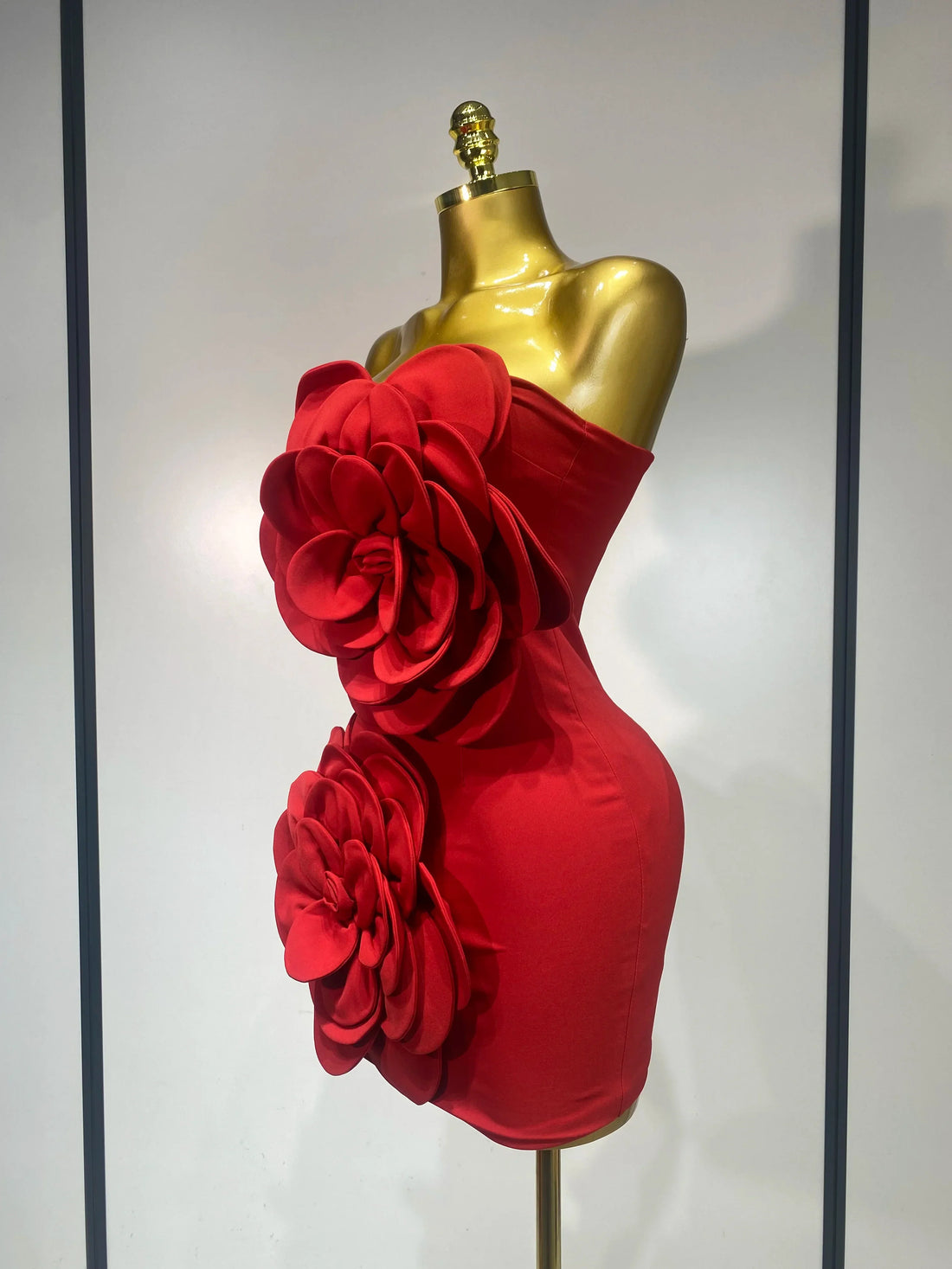 Women Sexy Strapless Backless Flower Red Mini Bodycon Dress Celebirty Elegant Evening Club Party Luxury Birthday Dresses Red