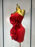 Women Sexy Strapless Backless Flower Red Mini Bodycon Dress Celebirty Elegant Evening Club Party Luxury Birthday Dresses