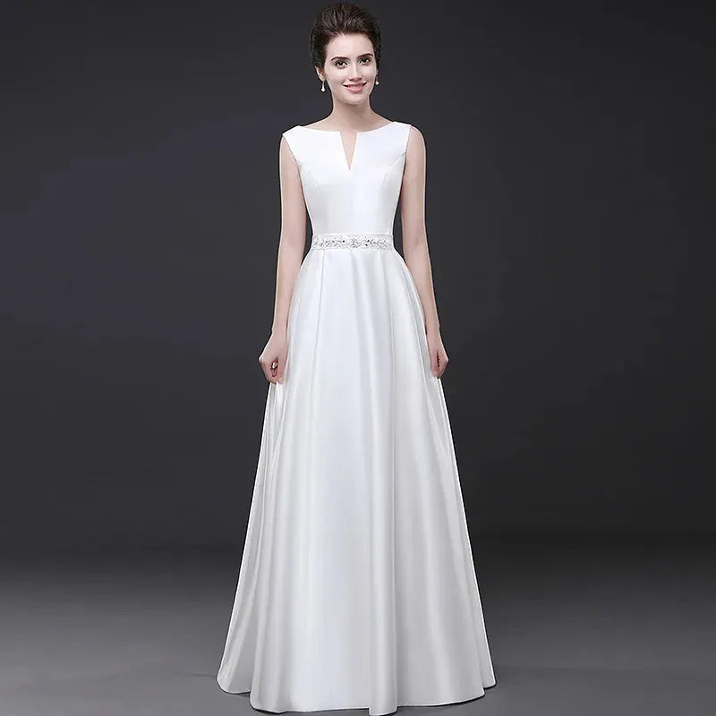 White Satin Bride Maxi Dress Elegant Long Prom Evening Guest Cocktail Party Summer Dresses for Women Slim Wedding vestidos White Floor length | cn