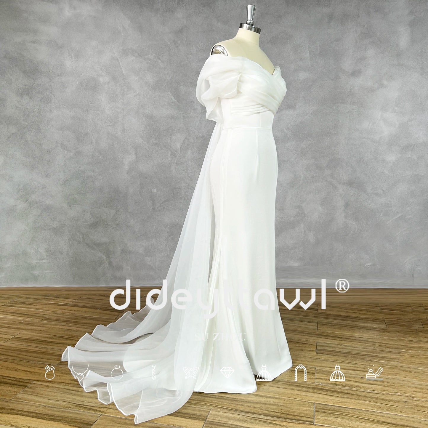 DIDEYTTAWL Real Picture Simple Off-Shoulder Pleats Mermaid Wedding Dress Zipper Back Organza Court Train Train Bridal Gown