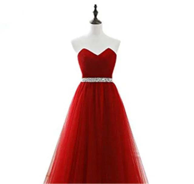 Elegant Sexy Strapless Chiffon Evening Prom Dresses for Women Summer Long Formal Wedding Party Bride Show Host Trailing vestidos Red