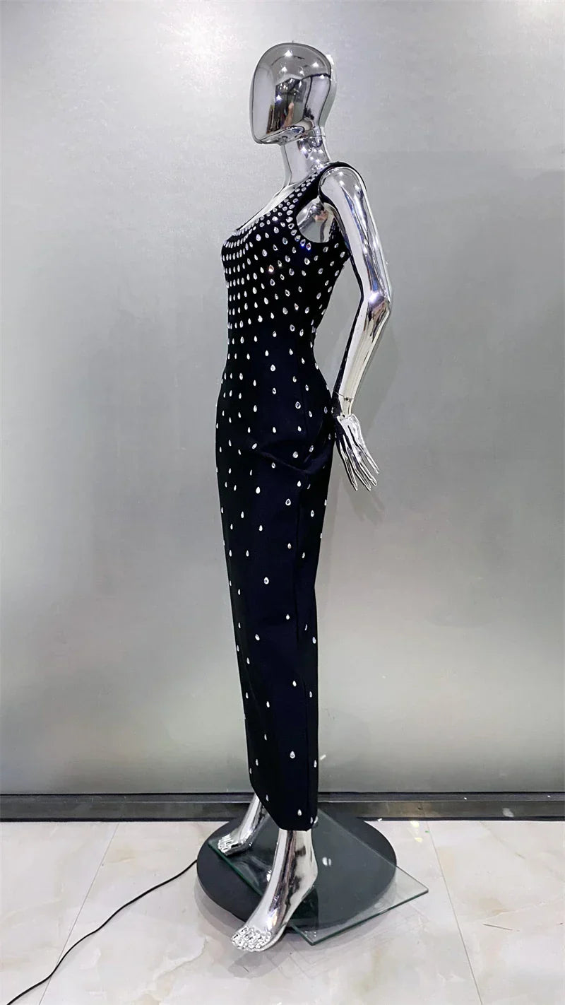 Luxury Diamonds Sexy Square Collar Package Hips Bandage Dress Fashion Woman Evening dress Celebrity Cocktail Party Outfit