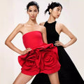 Stereoscopic Flowers Strapless Red Bandage Mini Evening Dress Fashion Woman Birthday Party Dress Celebrity Party Outfit