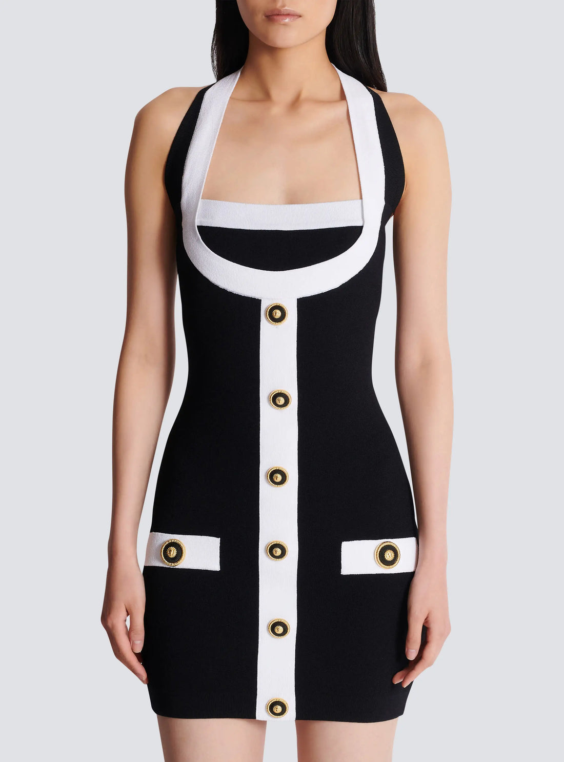 Spring Simple Design Black Patchwork White Line Bandage Mini Dress Sweet Fashion Woman Party Outfit High Stree Wear