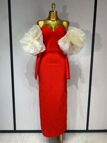 Sexy Off Shoulder Women Red Bodycon Bandage Dress Long Sleeved Celebrity Elegant Backless Dress Luxury Birthday Dresses Red