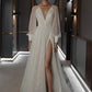 Glitter Puffy Sleeve فساتين السهرة Sexy Side Split Prom Dress Bright Ivory Party Dresses Custom Size Vestidos De Noche