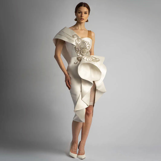 Couture Wedding Bridal Dress Short Ruffled Beading Prom Dresses Unique Design Formal Evening Gowns Midi Knee Length Custom